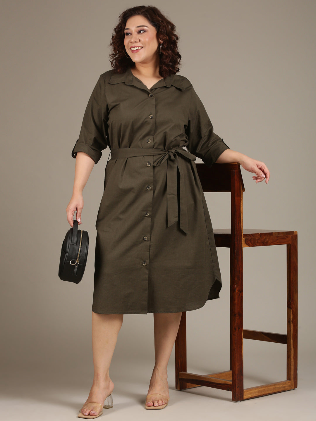 Cotton Olive Shirt Dress
