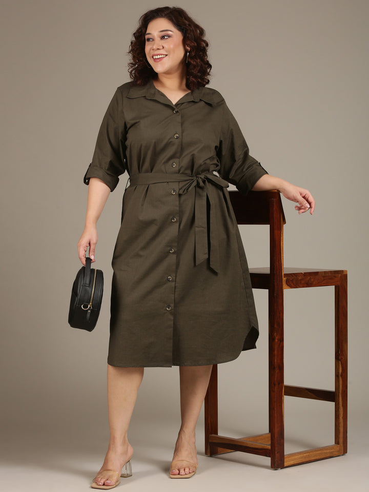 Cotton Olive Shirt Dress