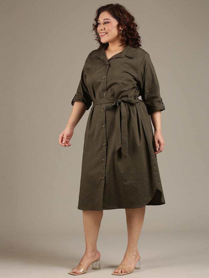 Cotton Olive Shirt Dress
