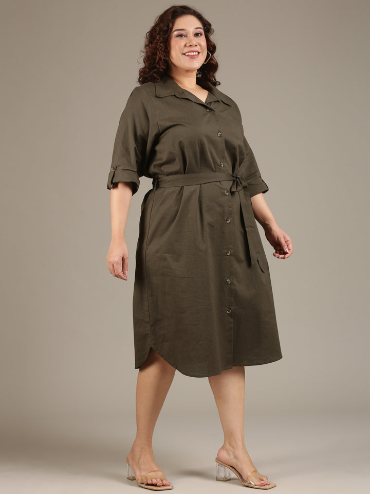 Cotton Olive Shirt Dress