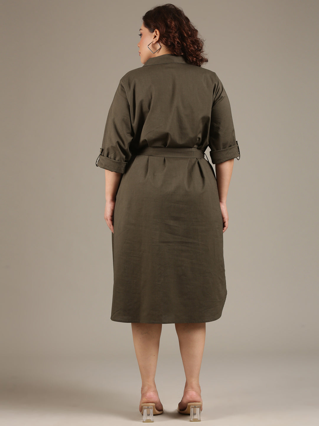 Cotton Olive Shirt Dress