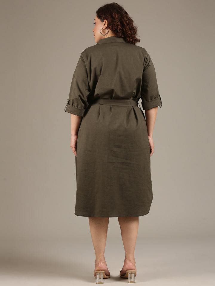Cotton Olive Shirt Dress