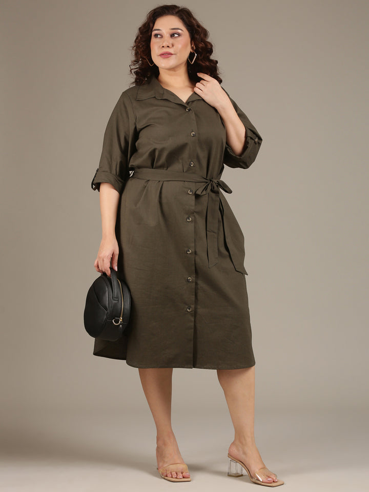 Cotton Olive Shirt Dress