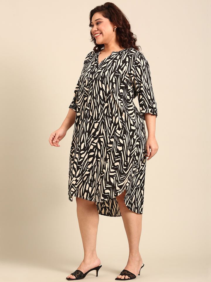 Printed High-Low Midi Dress