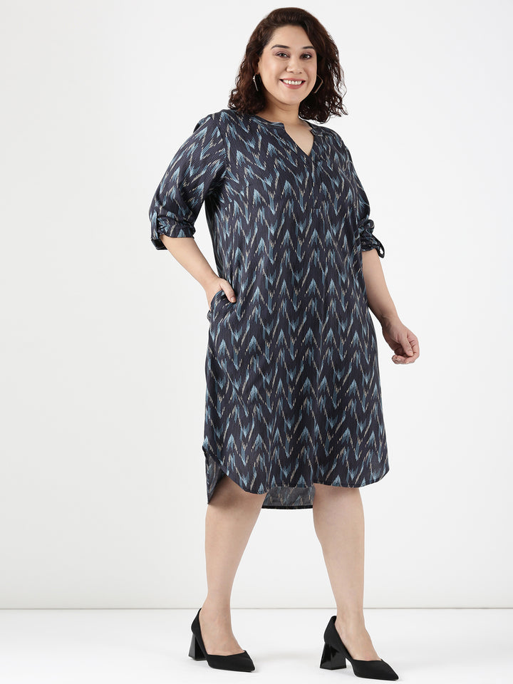 Grey Chevron Print Dress