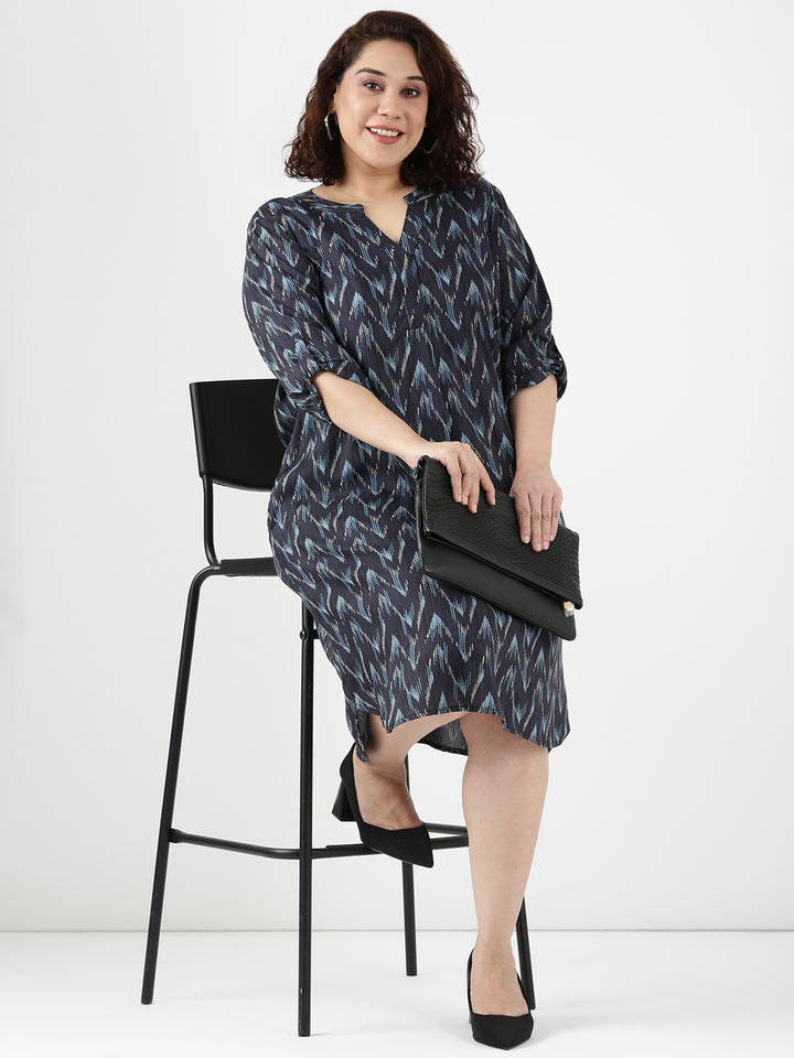Grey Chevron Print Dress