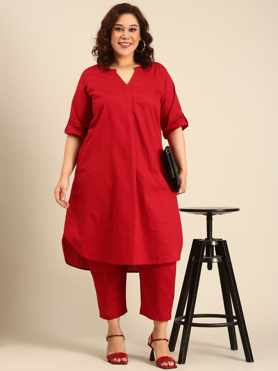Red Cotton Co-Ord Set (2 Piece)