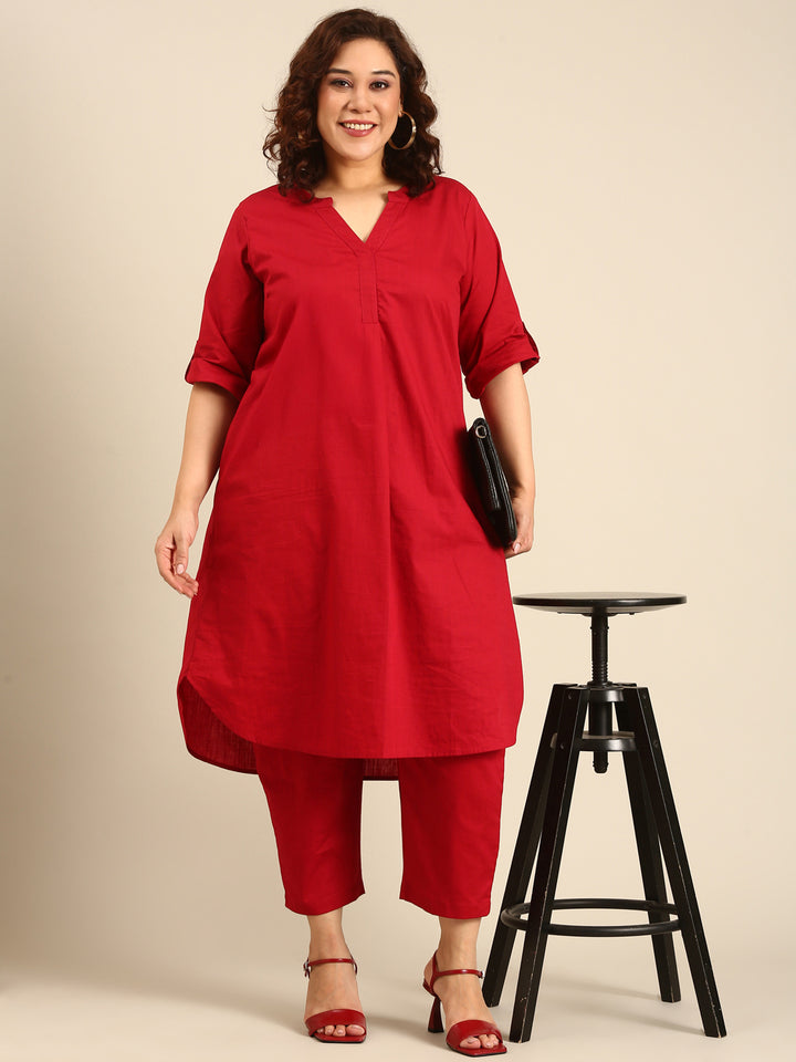 Red Cotton Co-Ord Set (2 Piece)