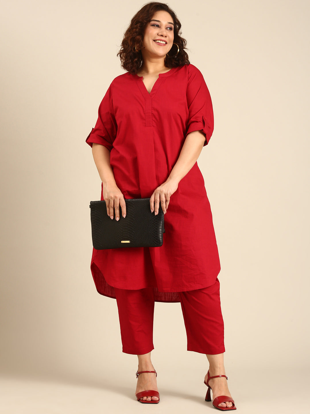 Red Cotton Co-Ord Set (2 Piece)