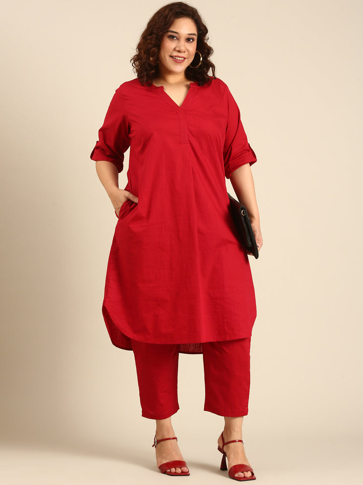 Red Cotton Co-Ord Set (2 Piece)