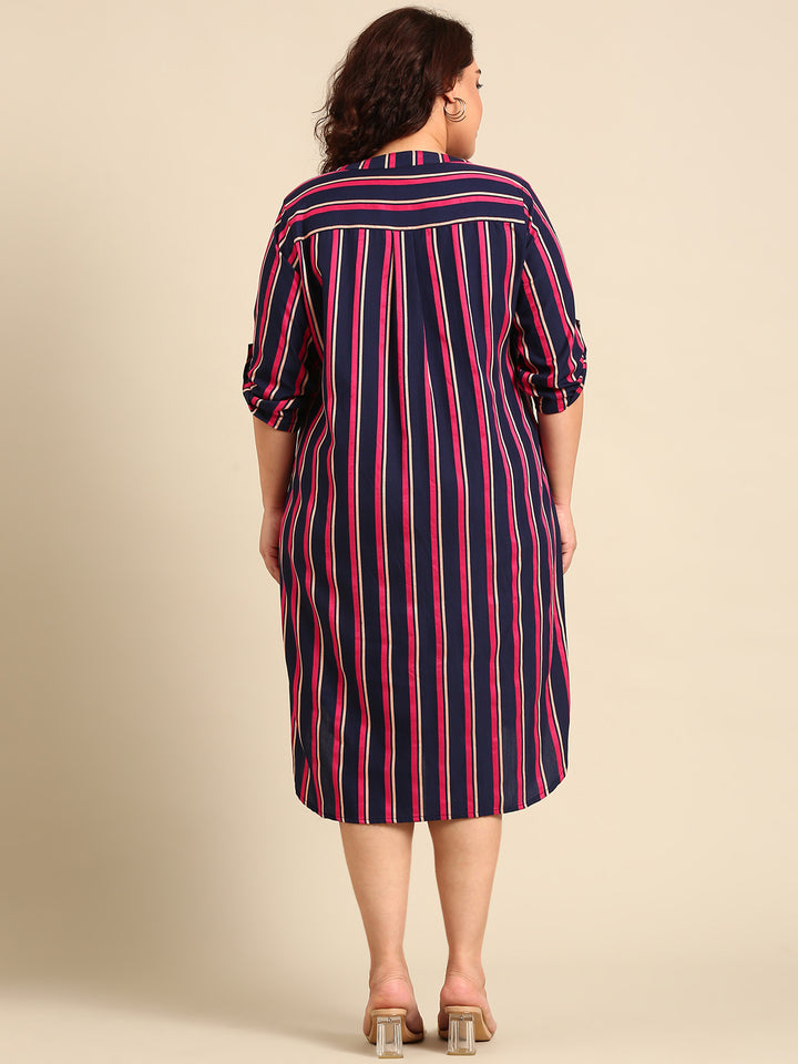 Navy and Pink Striped Dress