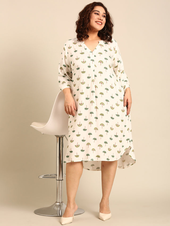 White Printed Midi Dress