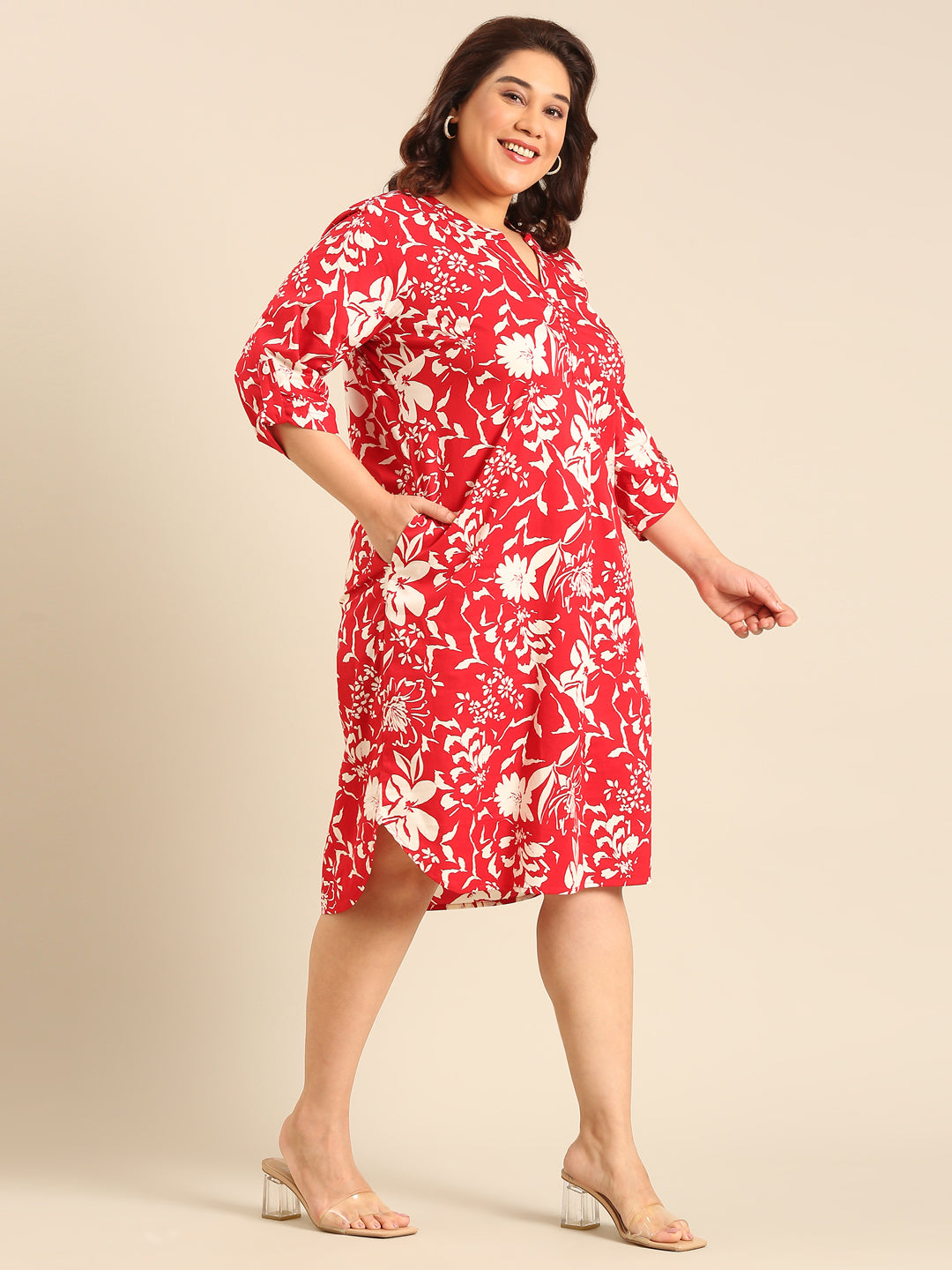 Red And White Floral Dress