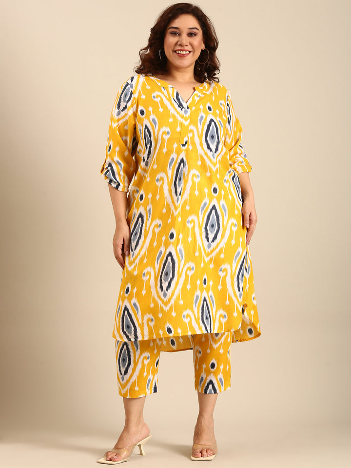 Yellow Ikkat Printed Co-Ord Set (2 Piece)