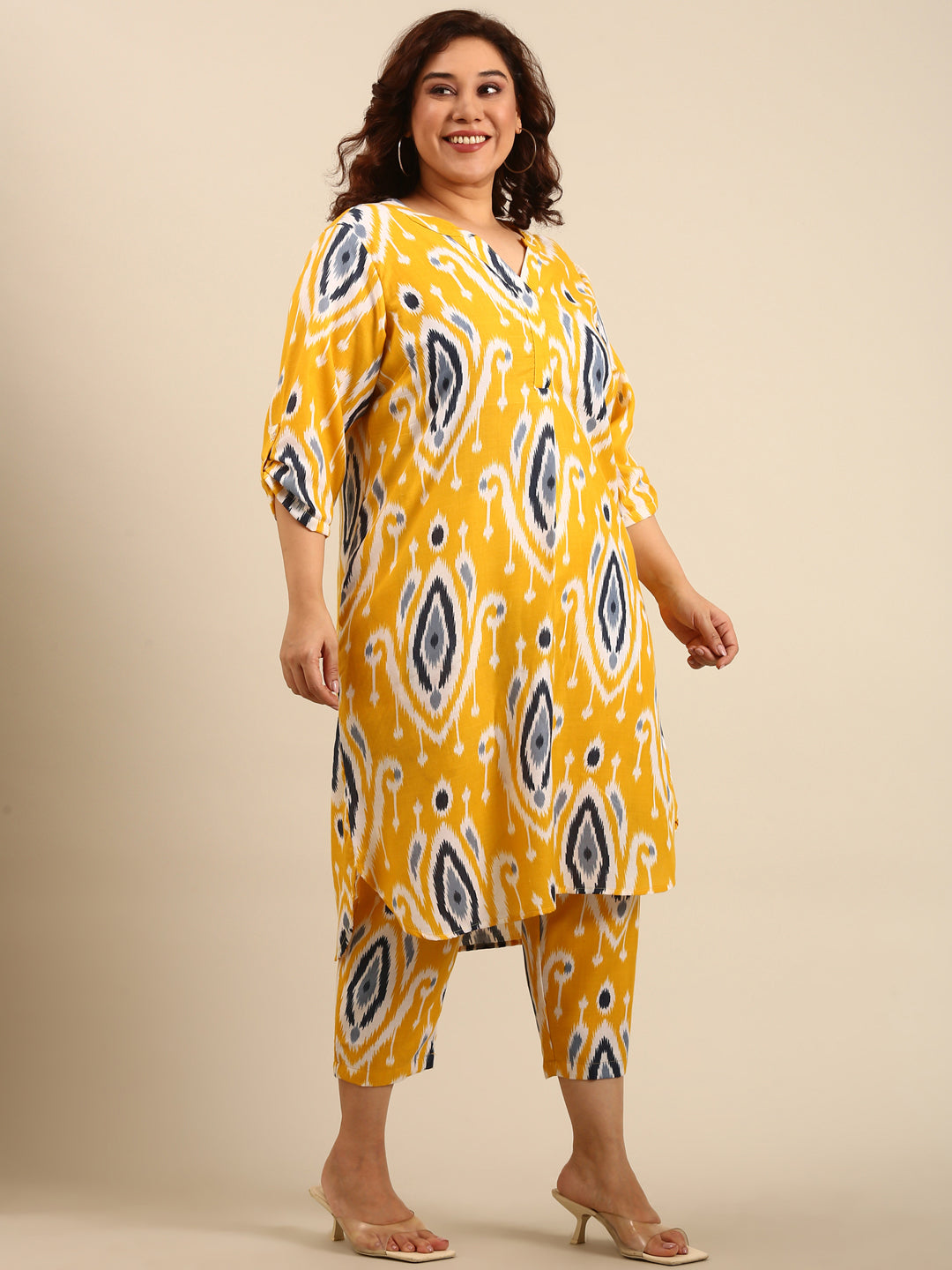 Yellow Ikkat Printed Co-Ord Set (2 Piece)