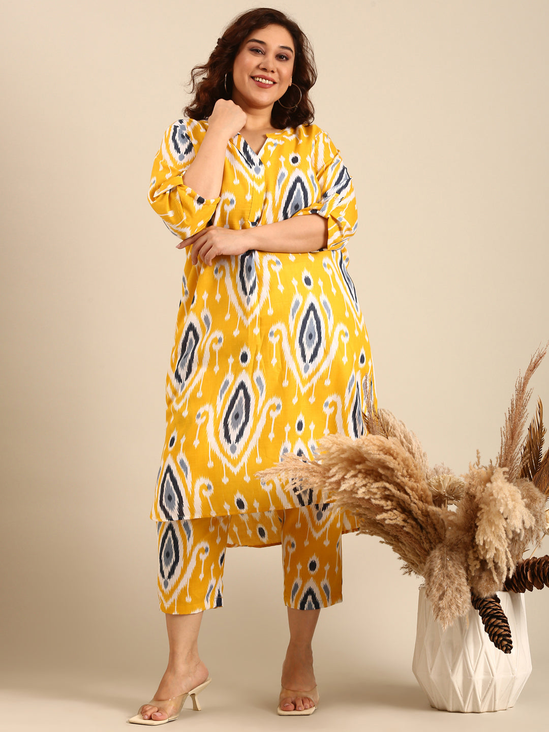 Yellow Ikkat Printed Co-Ord Set (2 Piece)