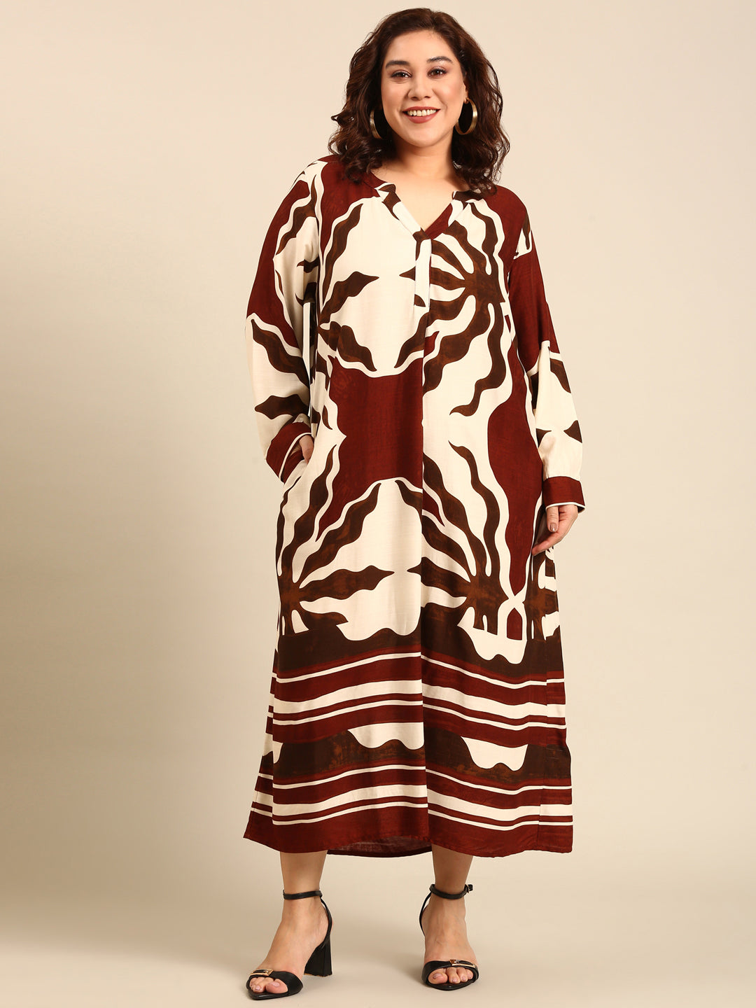 Brown Abstract Printed Maxi Dress
