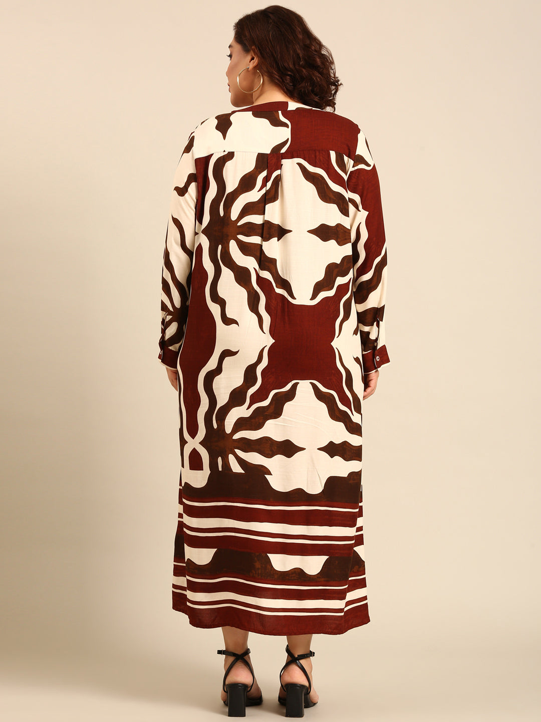 Brown Abstract Printed Maxi Dress