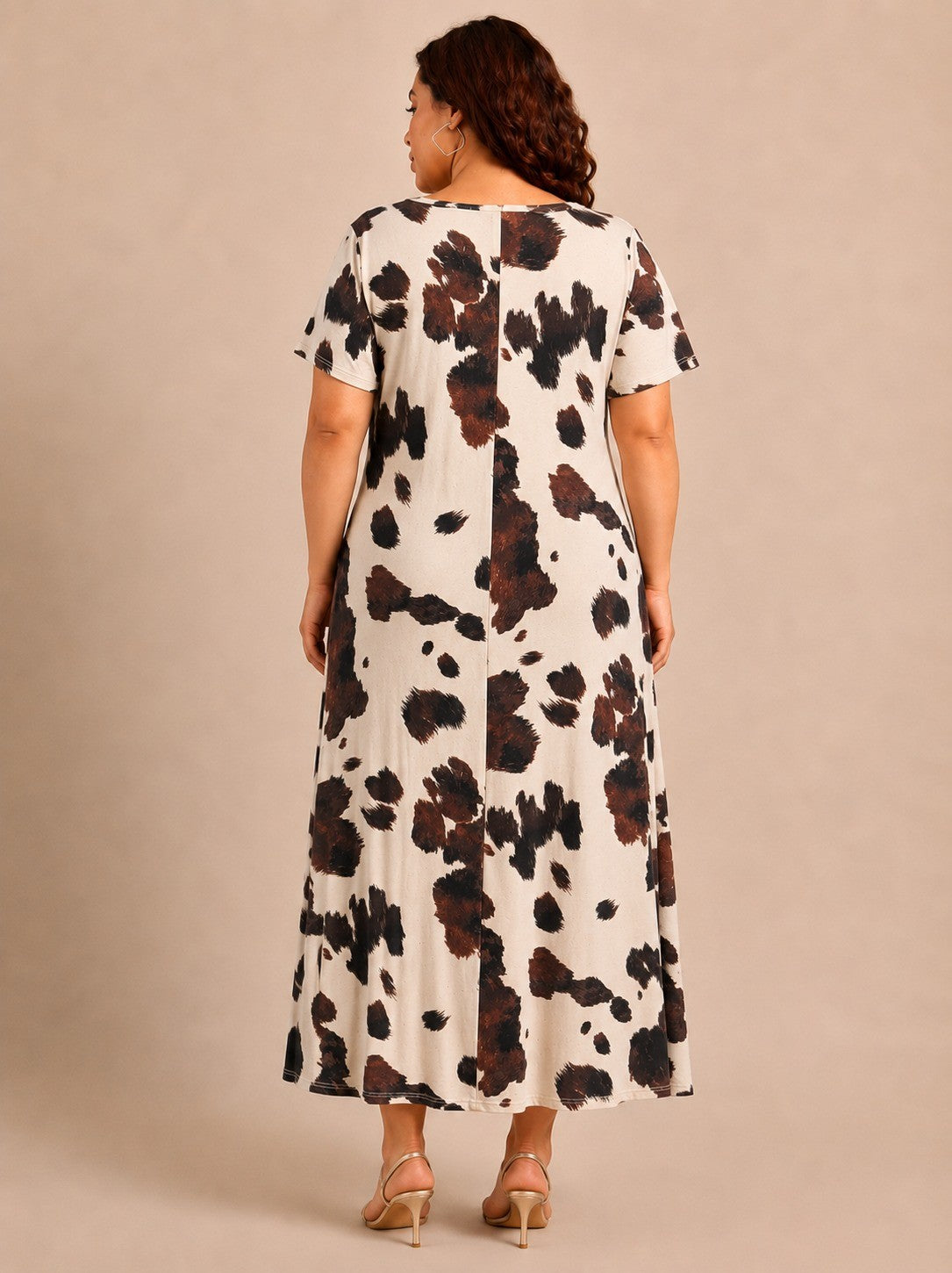 Brown & off-white Printed Cap Sleeve Dress