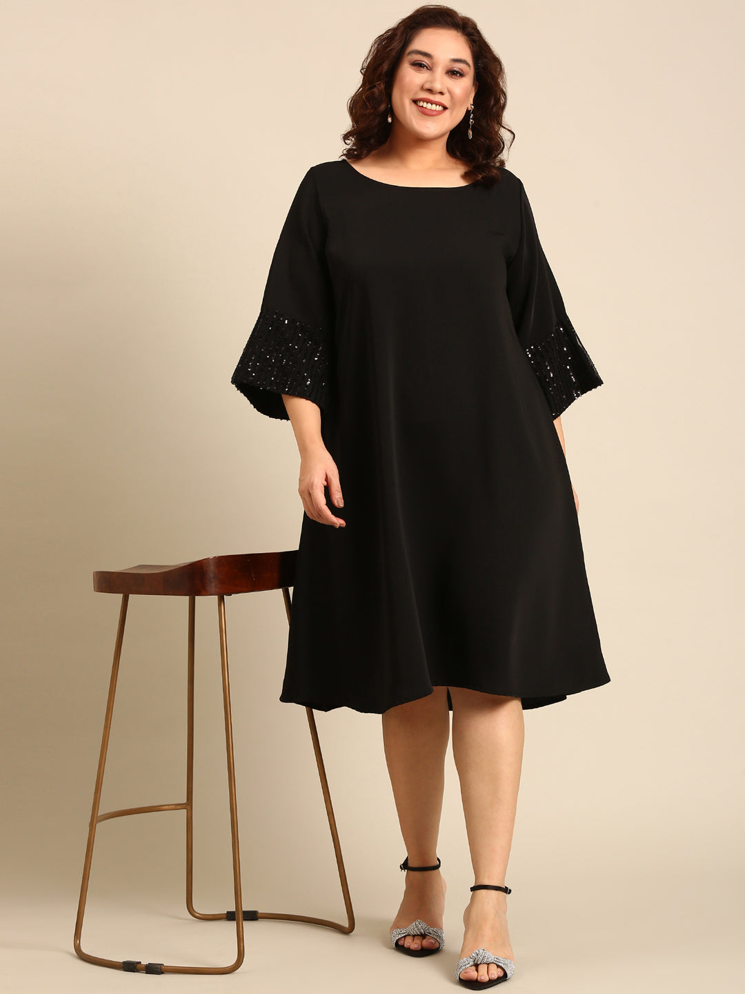 A-Line Dress with Sequin Sleeves