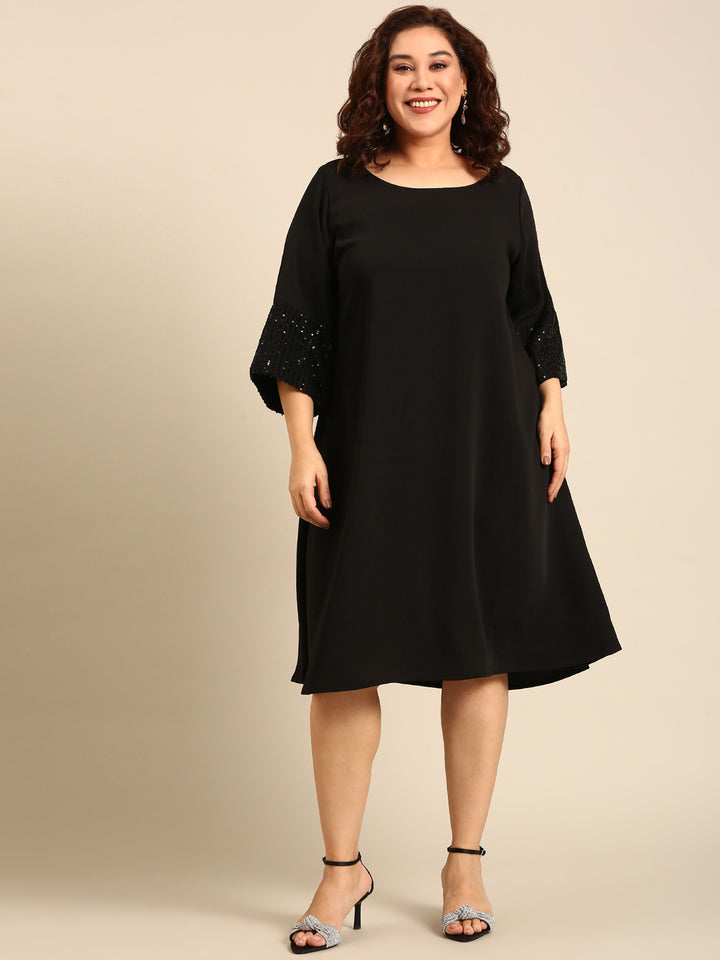A-Line Dress with Sequin Sleeves