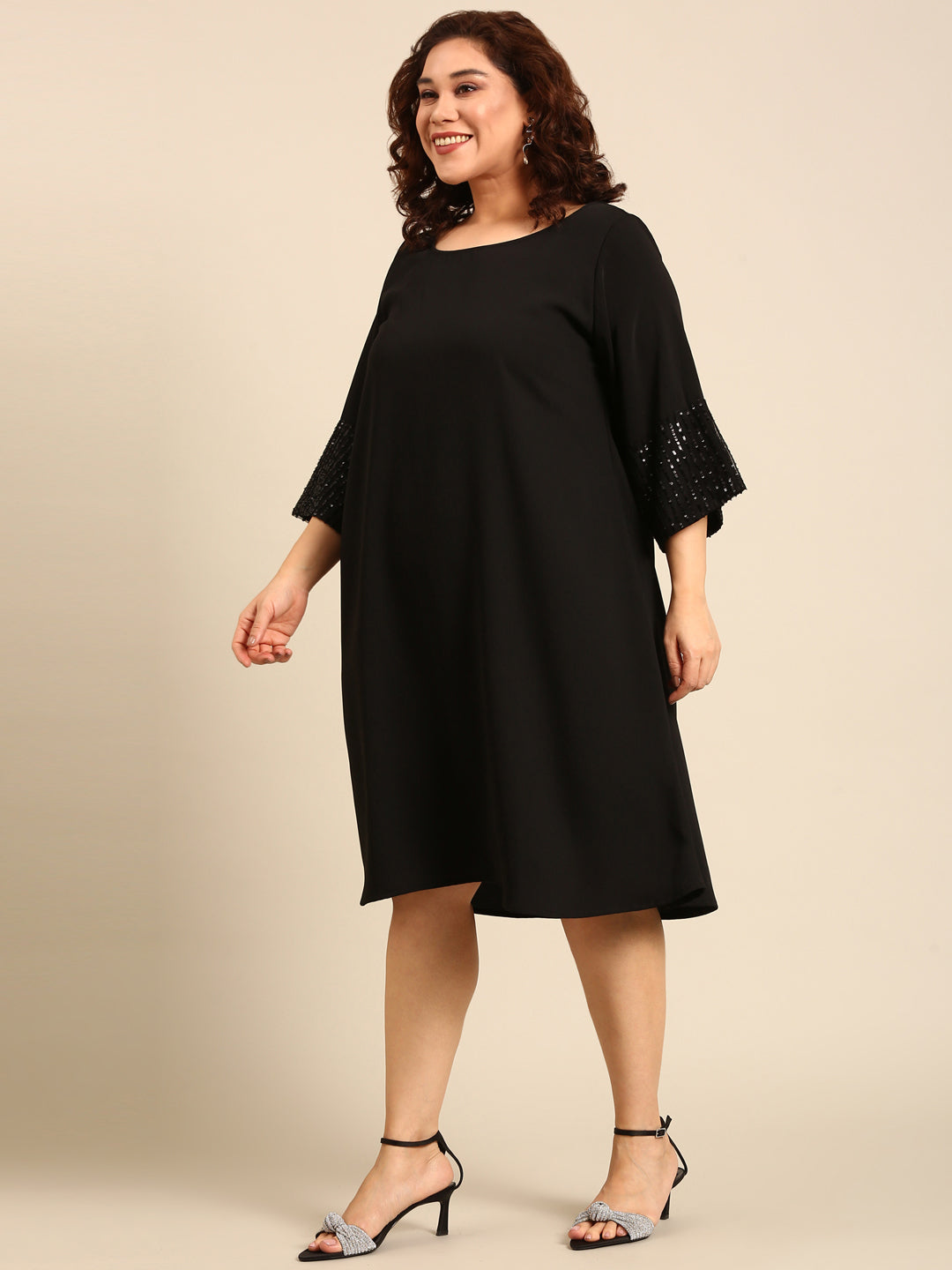 A-Line Dress with Sequin Sleeves