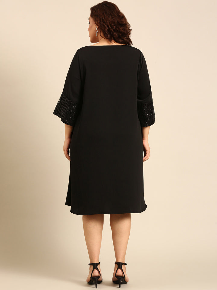 A-Line Dress with Sequin Sleeves