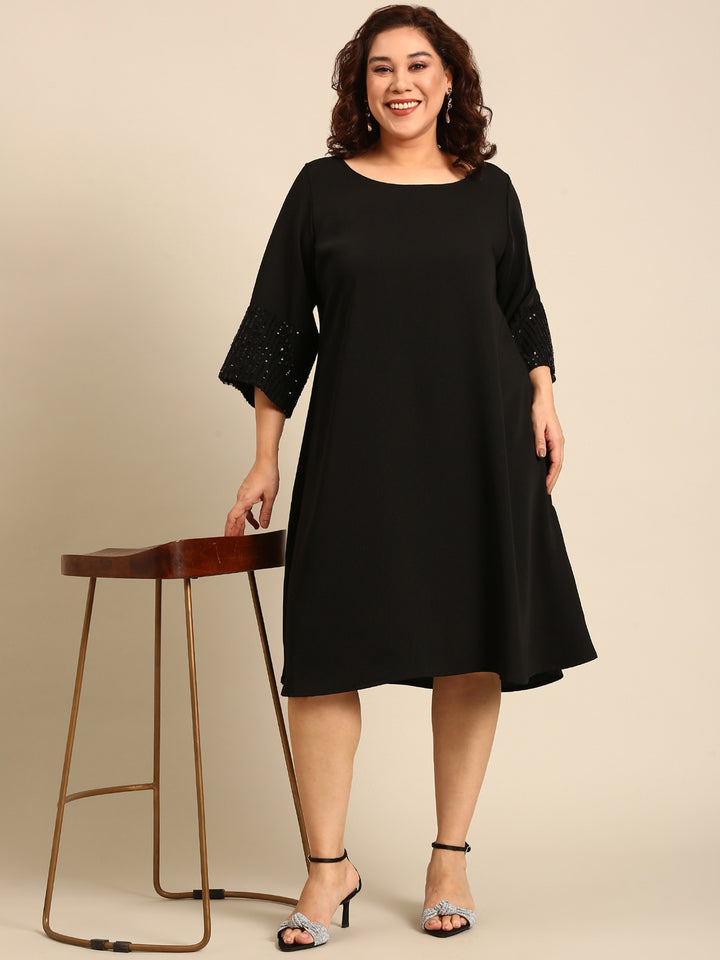 A-Line Dress with Sequin Sleeves