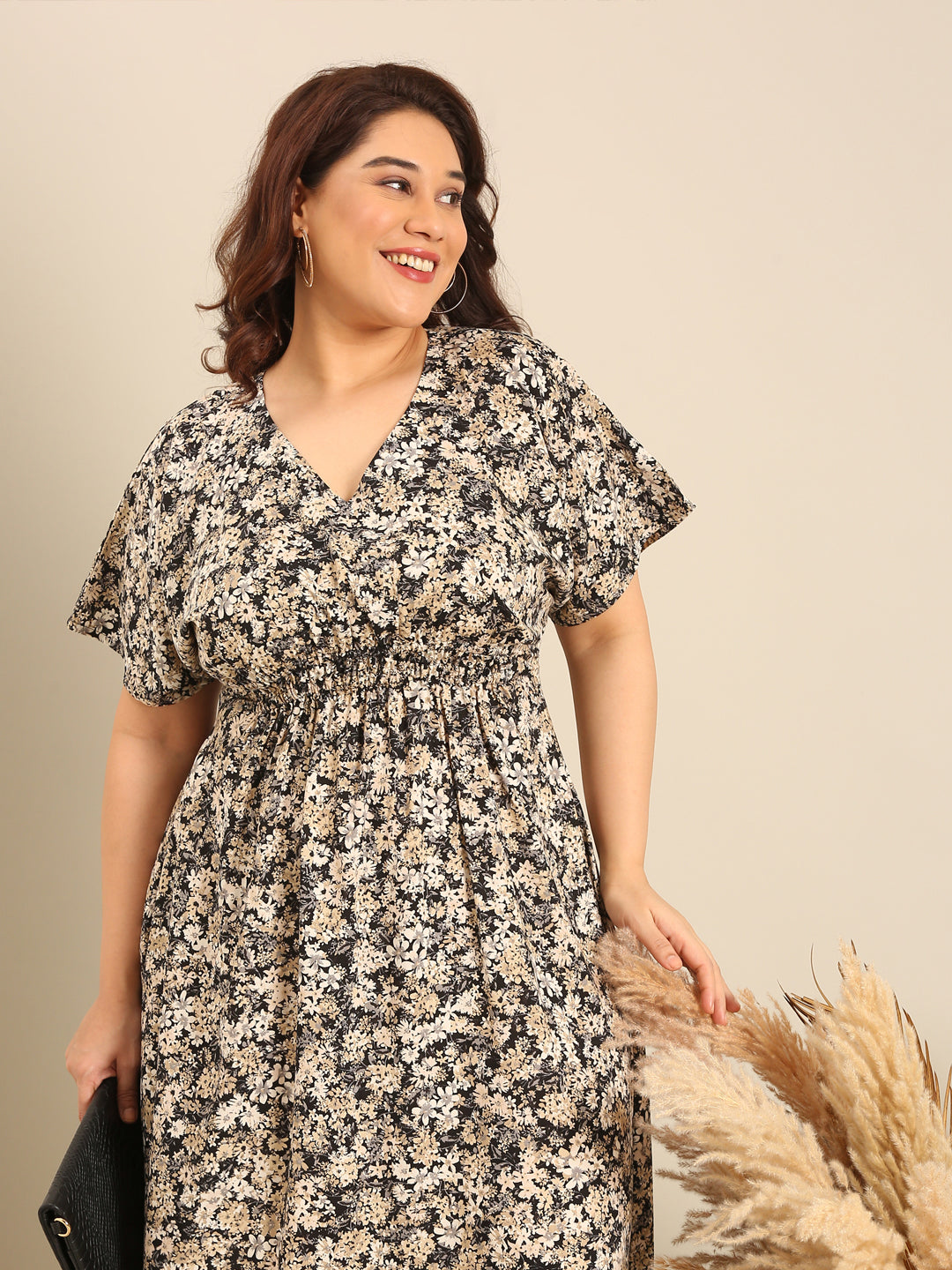 Smocking Ditsy Floral Print Dress