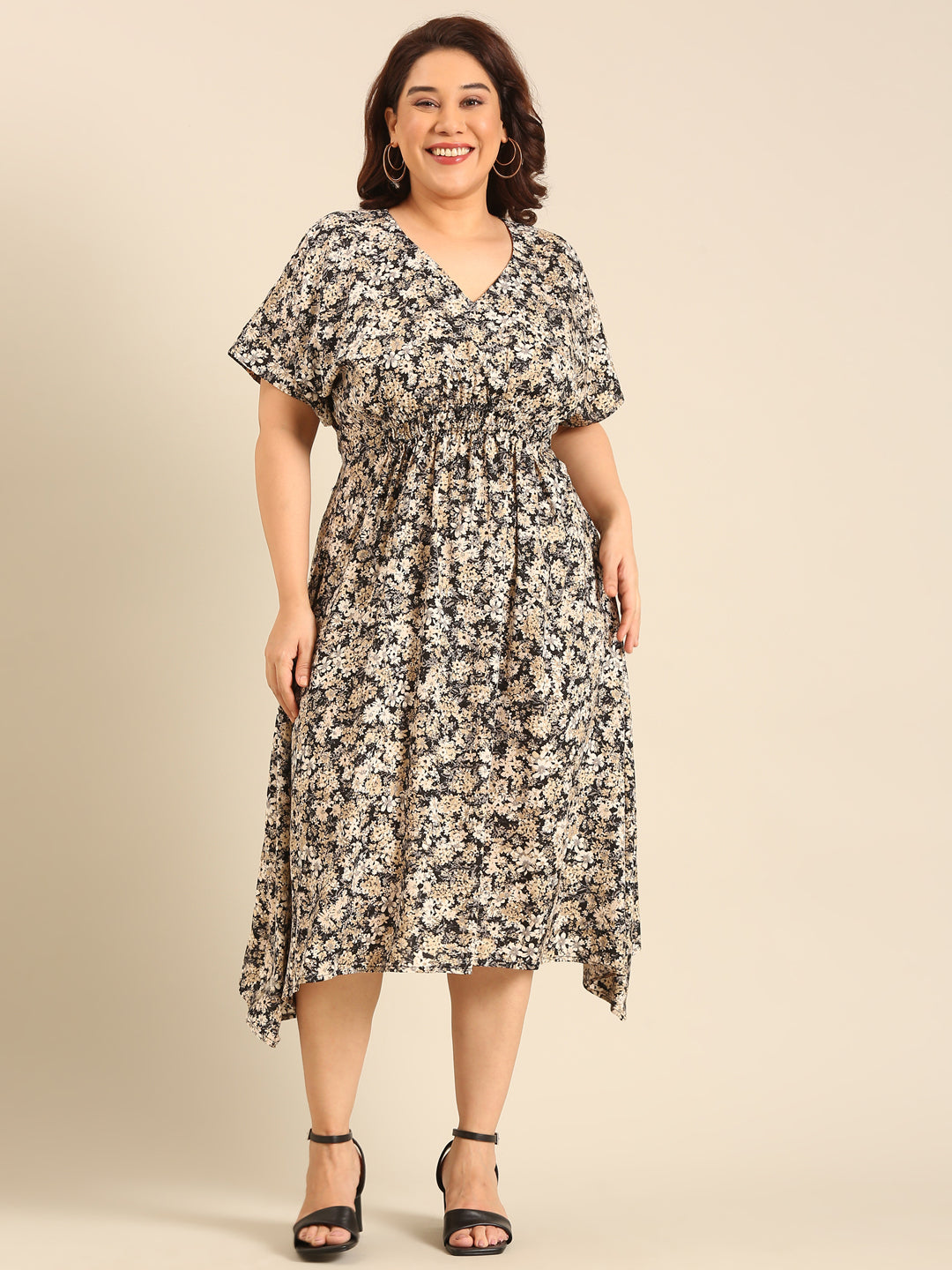 Smocking Ditsy Floral Print Dress