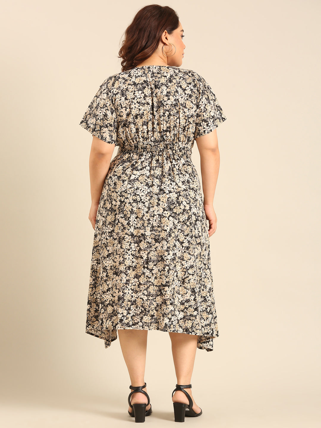 Smocking Ditsy Floral Print Dress