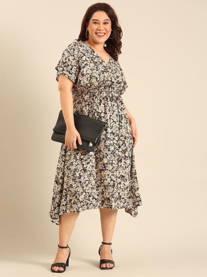 Smocking Ditsy Floral Print Dress