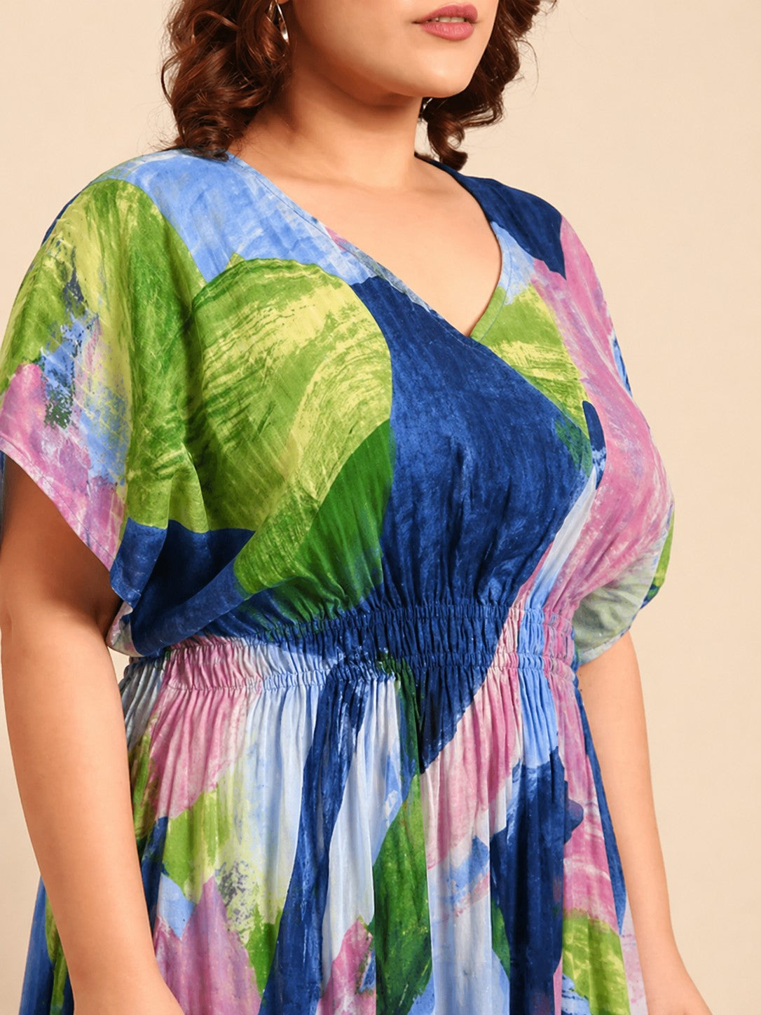 Multi Color Abstract Printed Smocking Dress