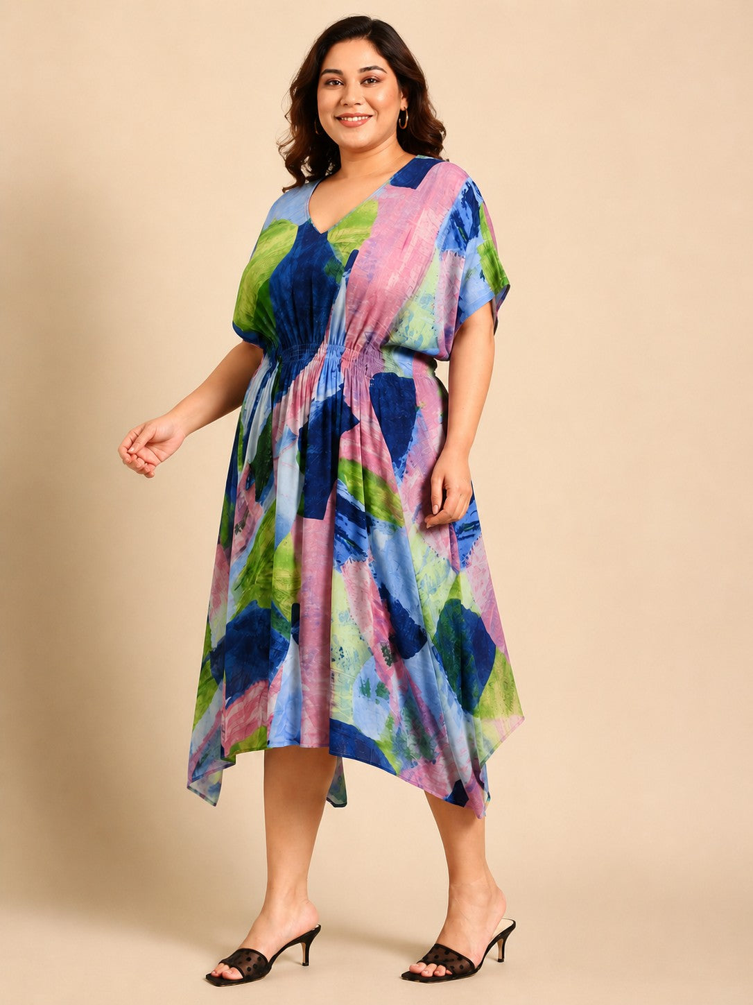 Multi Color Abstract Printed Smocking Dress