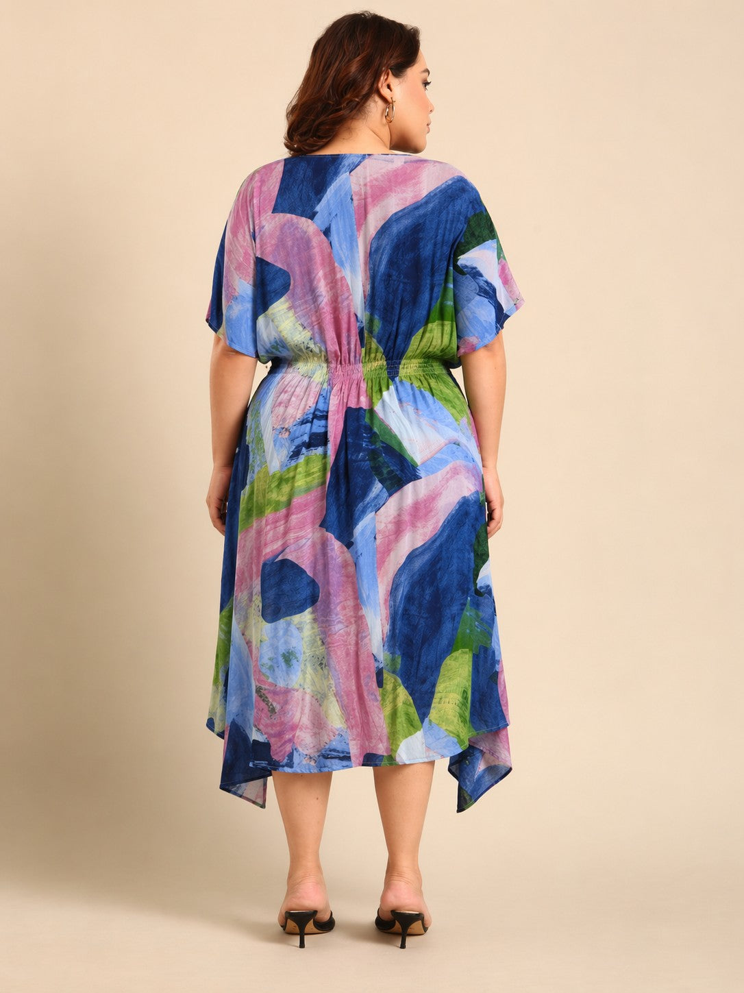 Multi Color Abstract Printed Smocking Dress