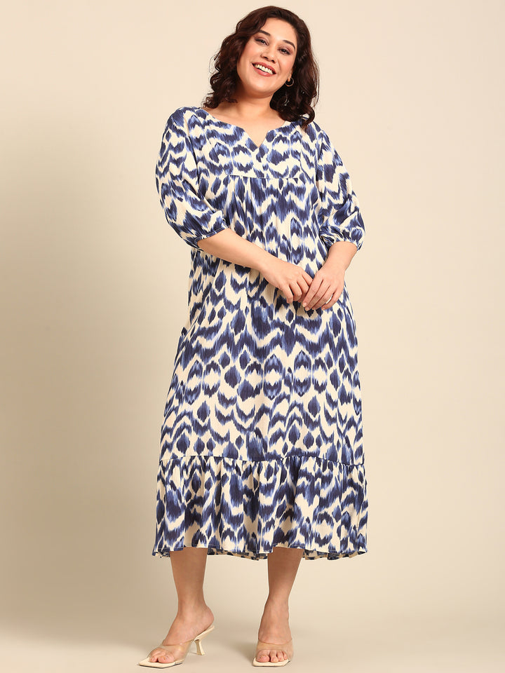 Indigo Ikkat Printed Maxi Dress