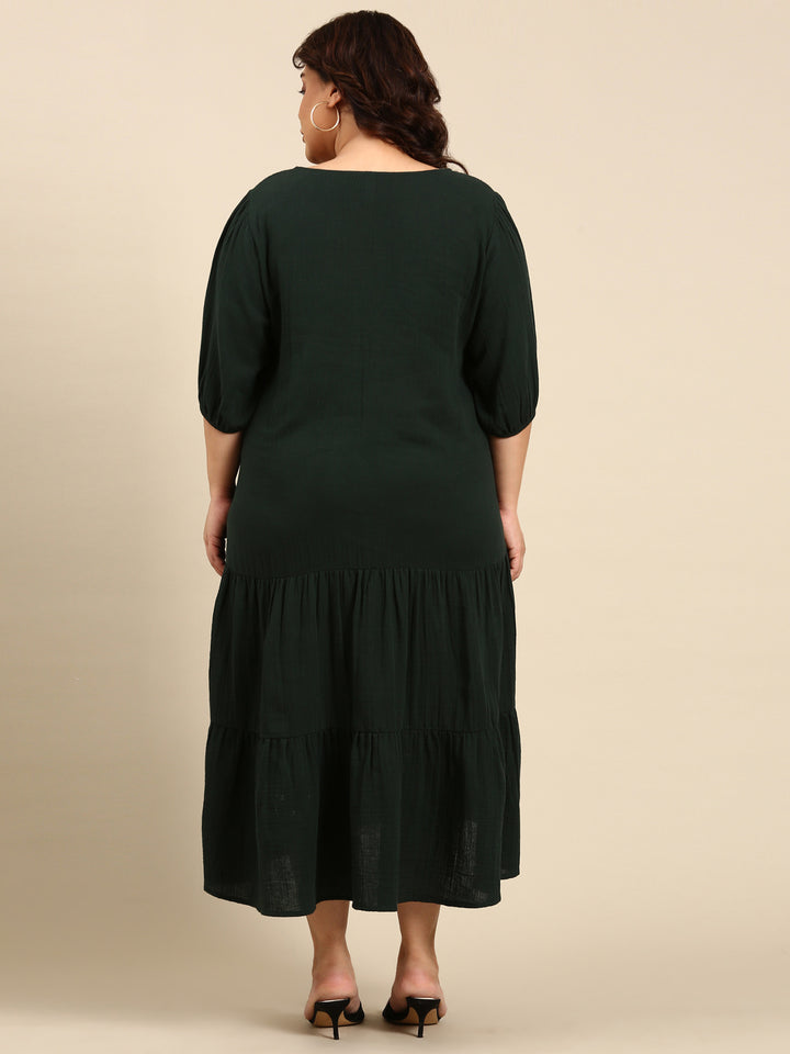 DARK GREEN YOKE DRESS