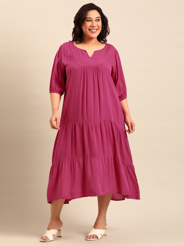 Crepe Yoke Neck Dress