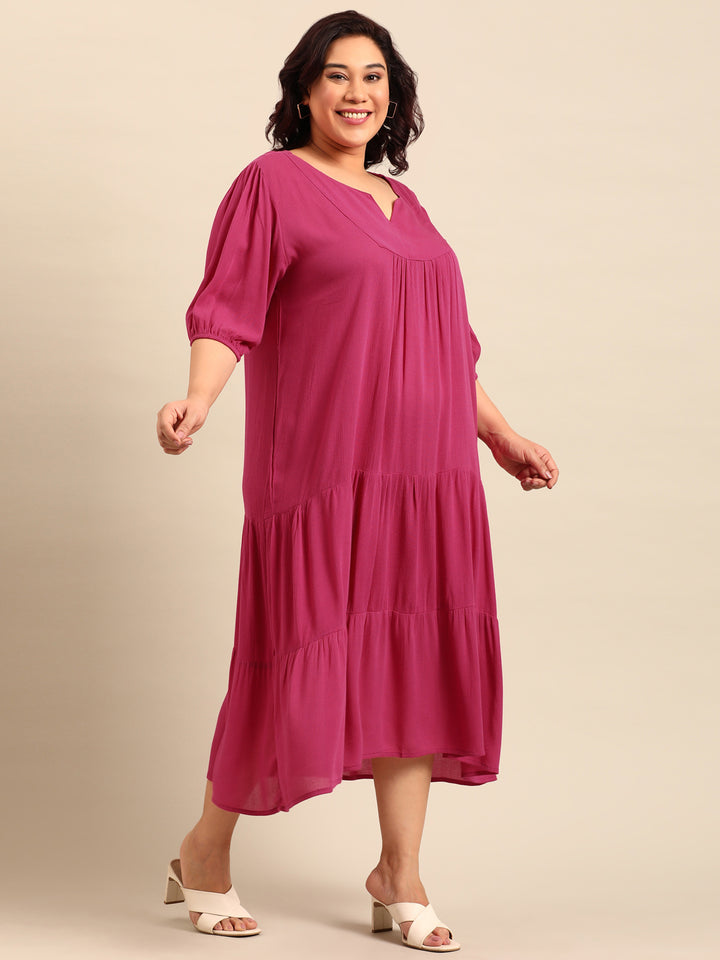 Crepe Yoke Neck Dress