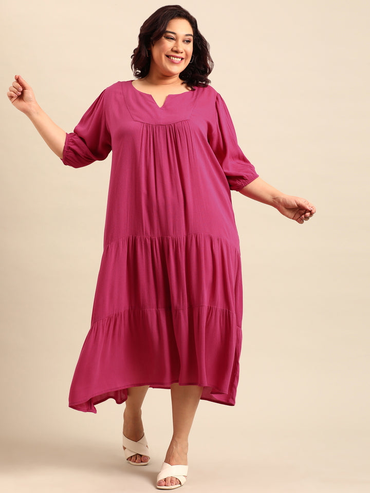 Crepe Yoke Neck Dress