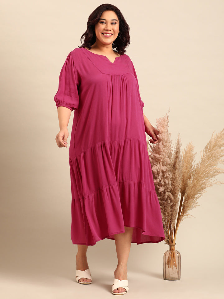 Crepe Yoke Neck Dress