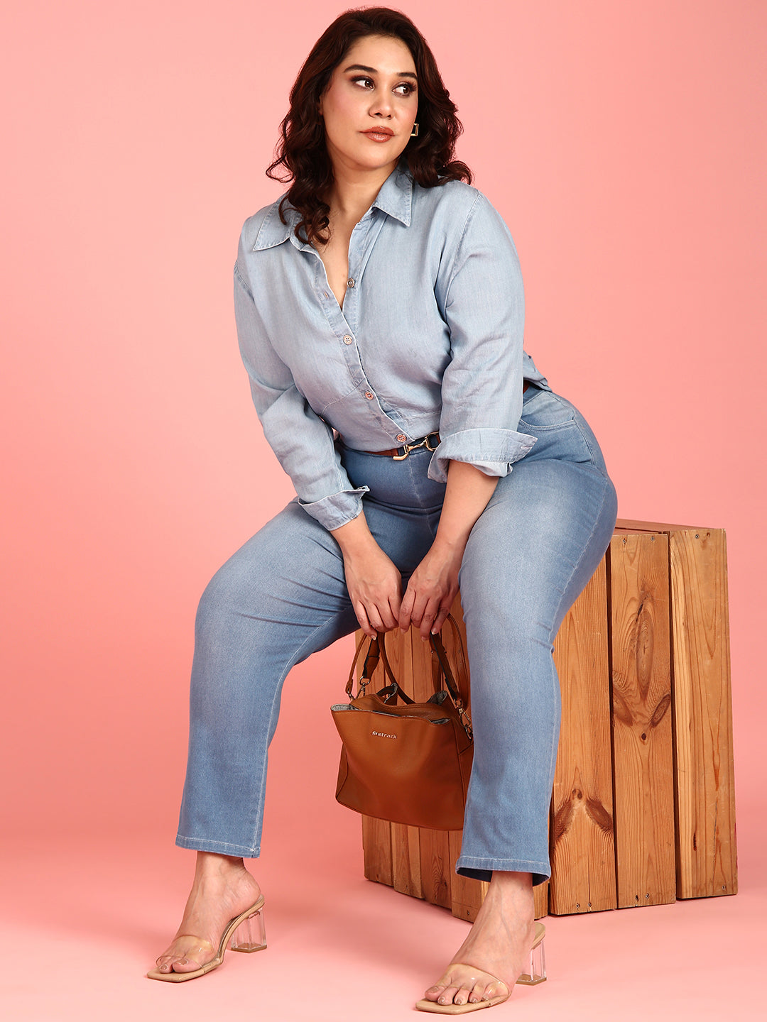 Denim Longline Button-Down Shirt