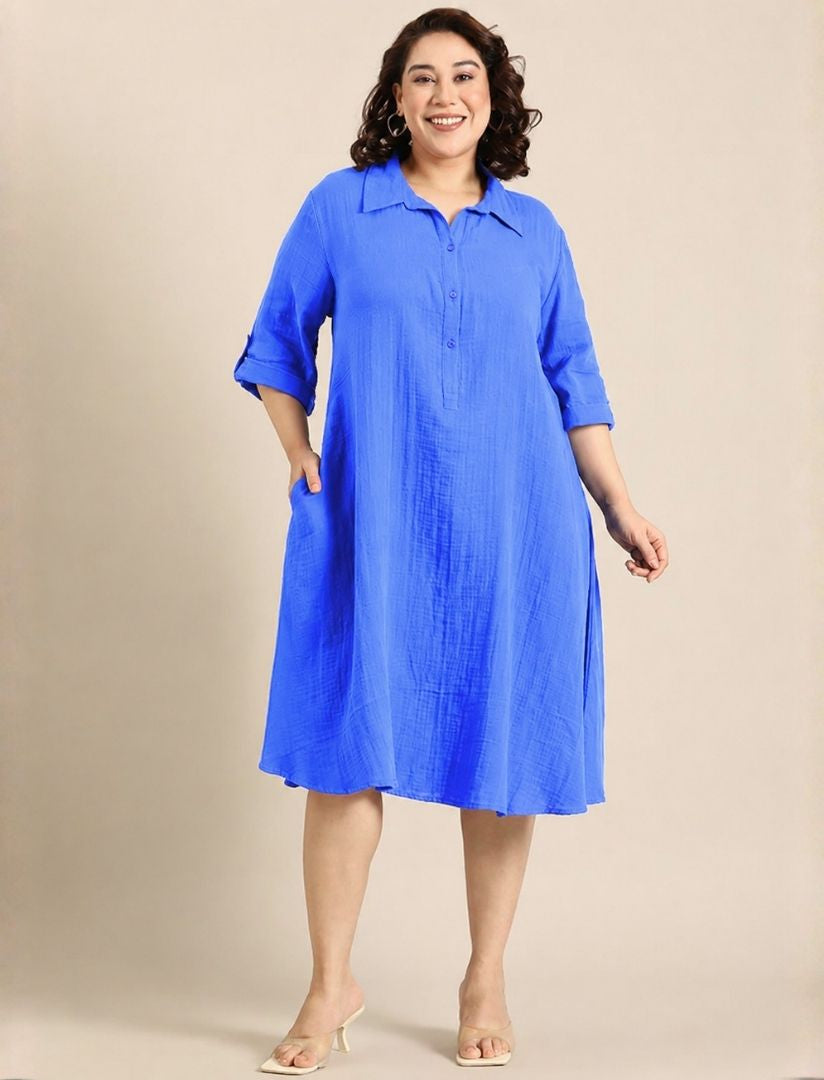 Blue A-Line Shirt Dress