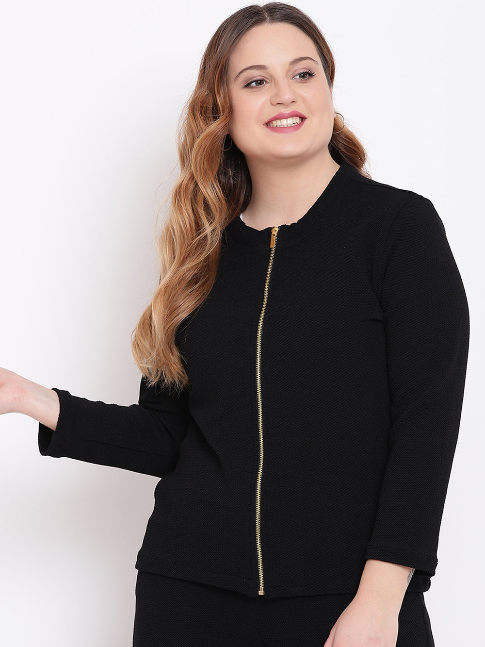 EMBOSSED BLACK JACKET WITH GOLD ZIP