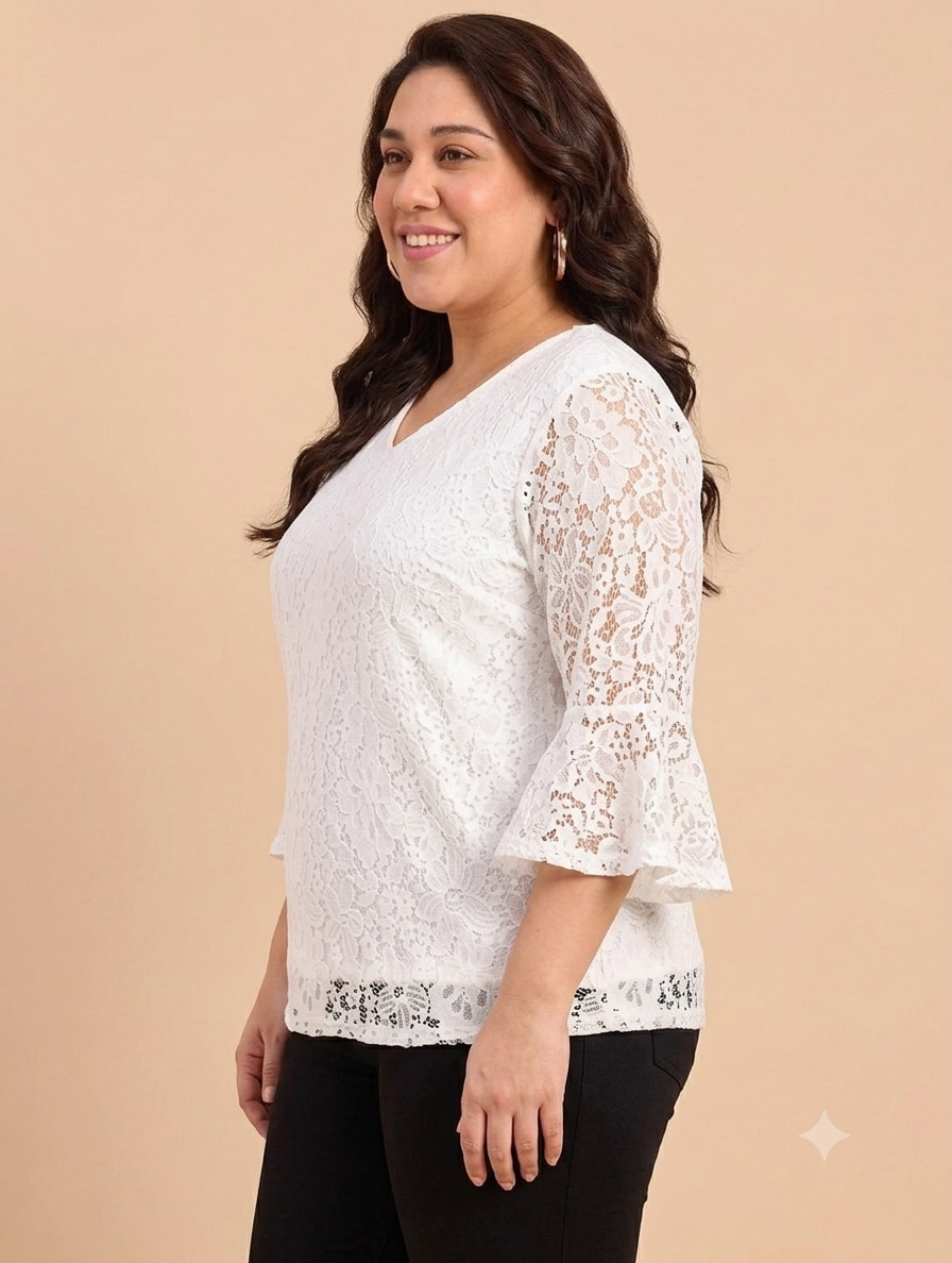 Elegant White V-Neck Lace Top