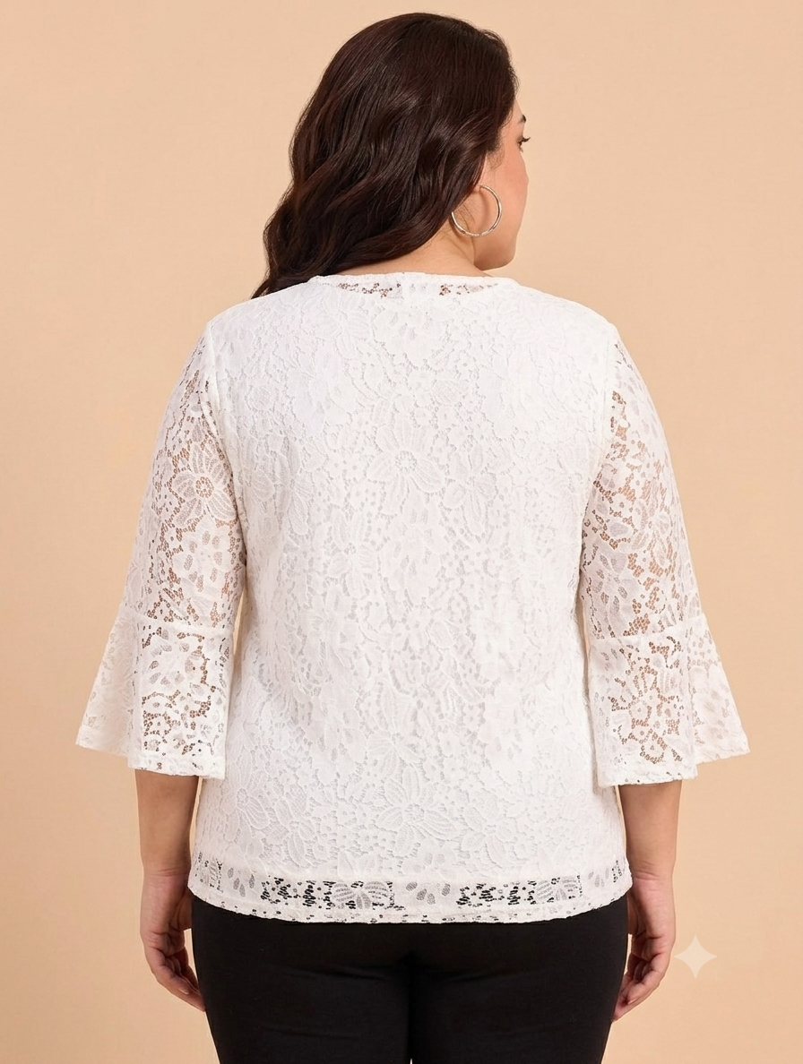 Elegant White V-Neck Lace Top
