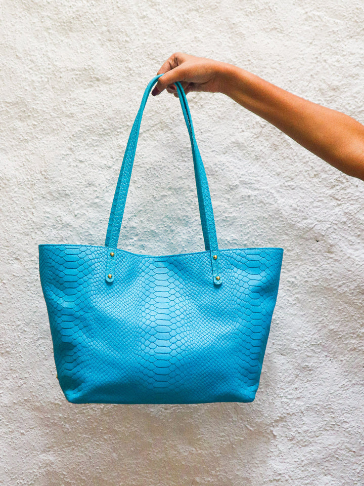 Embossed Turquoise Leather Handbag