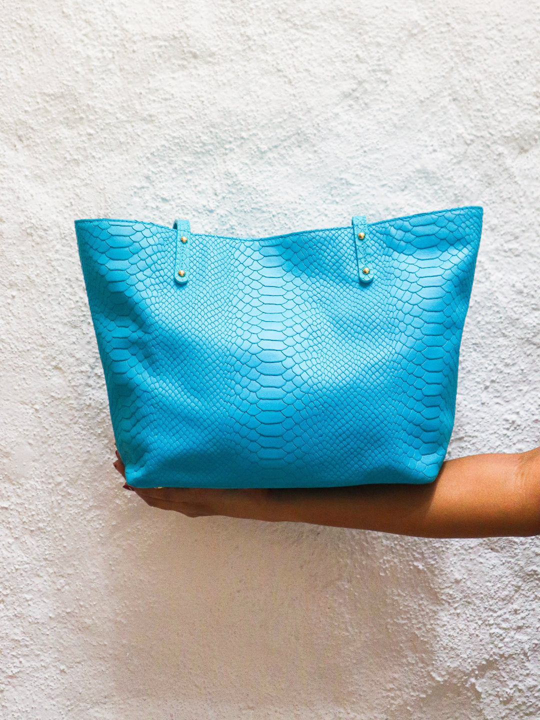 Embossed Turquoise Leather Handbag