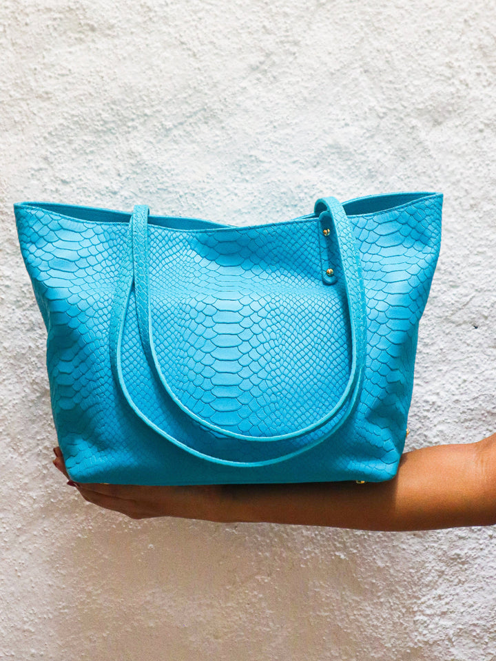 Embossed Turquoise Leather Handbag