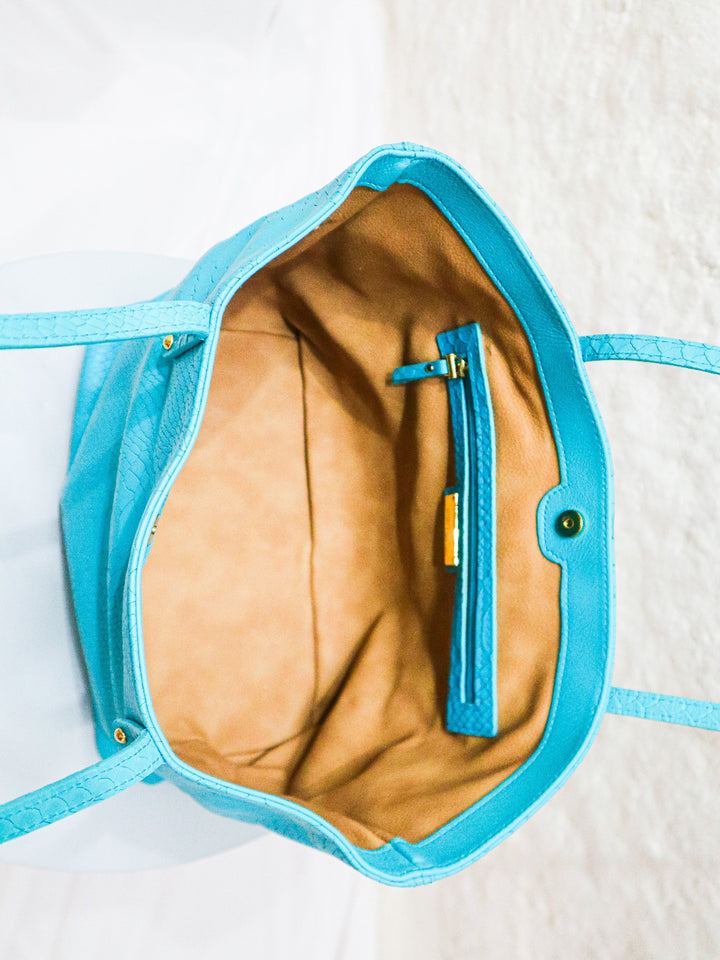 Embossed Turquoise Leather Handbag